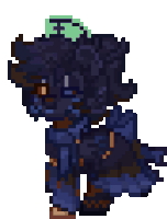 a pixel art drawing of a person with a green e on their head .