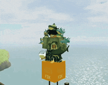 a person standing on a yellow box that says f3x on it