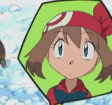 a cartoon drawing of a girl with a red headband on