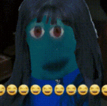 a cartoon character with long hair and smiley faces around him .
