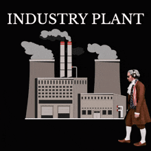 an illustration of an industrial plant with a tree in front