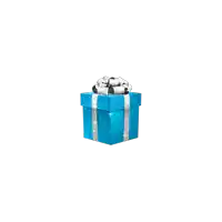 a blue gift box with a silver bow on top