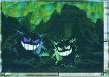a computer screen shows two monsters smiling and looking at the camera