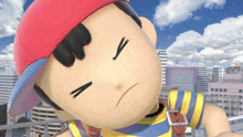 a cartoon character wearing a red hat and a striped shirt