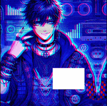 a boy in a blue jacket is standing in front of a cassette player .