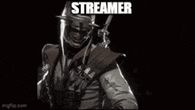 a black and white photo of a man with the word streamer on the bottom