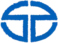 a blue circle with a cross in the middle