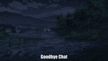 a cartoon of a wooden cart with the words goodbye chat written below it