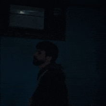 a man with a beard is in a dark room