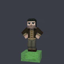 a minecraft character with a beard is standing on a green block