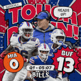 an advertisement for the bills football team shows players mia and buf 13