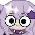 a pixel art of a girl with purple hair and a purple flower in her hair .