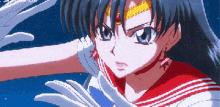 a pixelated image of a girl with a red sailor uniform
