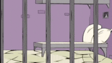 a cartoon character is behind bars in a jail cell