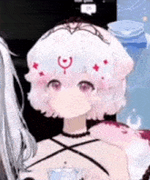 a girl with white hair and a crown on her head