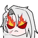 a cartoon character with flames coming out of his eyes