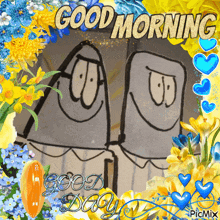 a picture of two cartoon characters with the words good morning and good day