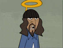 a cartoon character giving a thumbs up with an angel halo above his head