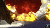 a video game screen shows a huge explosion and the letters a and s on the bottom