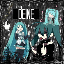 a picture of hatsune miku with the word deine on it