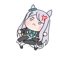 a cartoon drawing of a girl with long white hair and a red angry face
