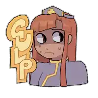 a cartoon drawing of a nurse with the word gulp written on it