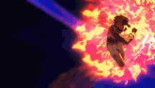 a person is surrounded by flames in a cartoon