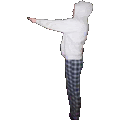 a person in a white hoodie and plaid pants is standing in a yoga pose .