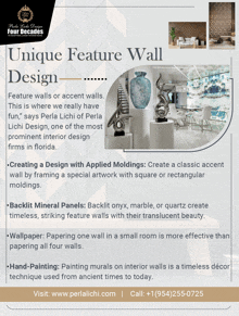 an advertisement for unique feature wall design features walls or accent walls this is where we really have fun "
