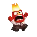 an angry cartoon character with a fireball on his head is running .