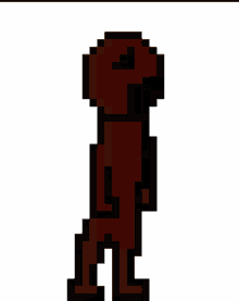 a pixel art of a person walking with a backpack .