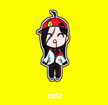 a drawing of a girl with the word cute underneath her