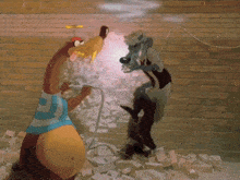 a cartoon drawing of a dog and a dragon