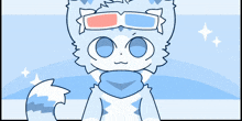 a cartoon drawing of a cat with 3d glasses on