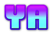 the word ya is written in a purple and blue font .