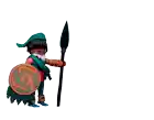 a playmobil figure holding a spear and shield with the word ofertas behind him