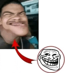 a man is making a funny face next to a troll face