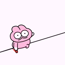 a pink cartoon character is holding a red stick and the words love it are above it