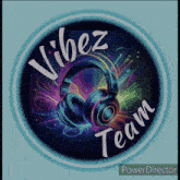 a colorful logo for vibez team with headphones in the center