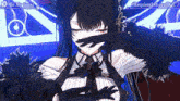 a girl with long black hair is covering her face with her hands in a video game