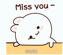 a cartoon seal is laying on the ground and says " miss you "