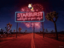 a neon sign for starburst will light up your sky