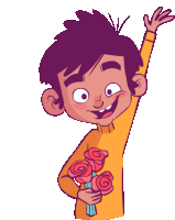 Boy Waving With Bouquet Sticker - Luluand Jazz Rose Hi Stickers