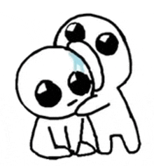 a black and white drawing of two cartoon characters hugging each other on a white background .