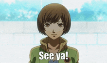 a girl with short hair says see ya