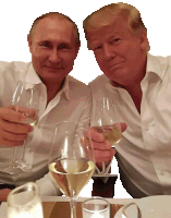 two men toasting with wine glasses in front of them