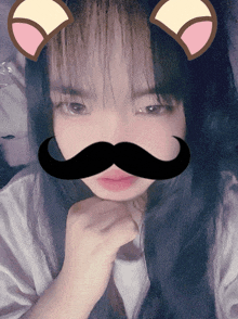 a girl with a fake mustache and cat ears