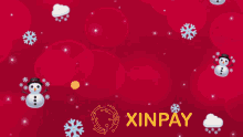 a red background with snowmen and the word xinpay on the bottom