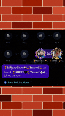 a screenshot of a video game with a brick wall in the background