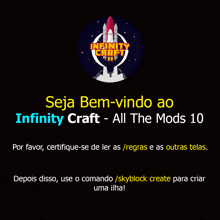a black background with infinity craft all the mods 10 on it